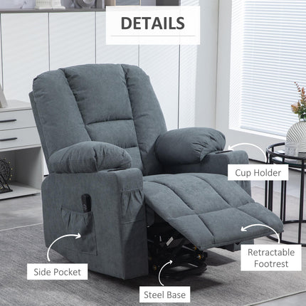 Oversized Power Lift Riser Recliner Chair with Dual Cup Holders - Grey Linen Look