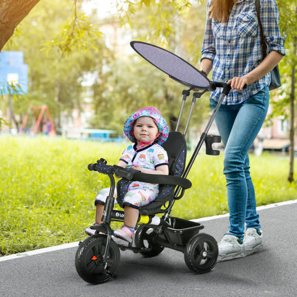 6 in 1 Kids Tricycle with 5-Point Harness, Removable Canopy - Dark Blue