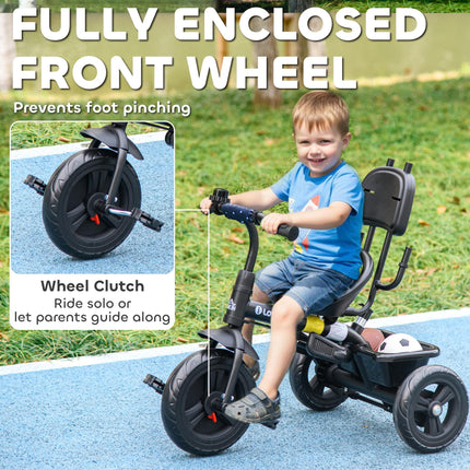 6 in 1 Kids Tricycle with 5-Point Harness, Removable Canopy - Dark Blue