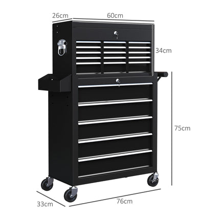 19 Drawer Two-Part Lockable Tool Storage Chest with Wheels - Black