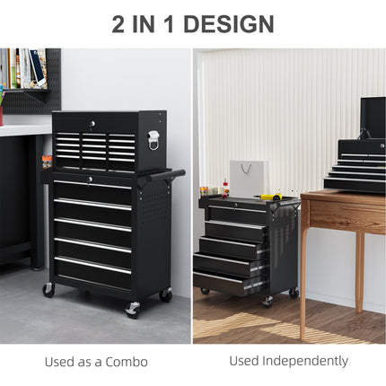 19 Drawer Two-Part Lockable Tool Storage Chest with Wheels - Black
