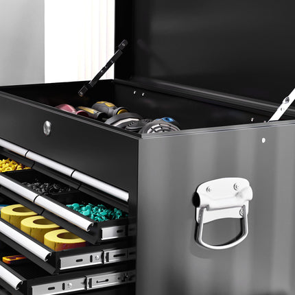 19 Drawer Two-Part Lockable Tool Storage Chest with Wheels - Black