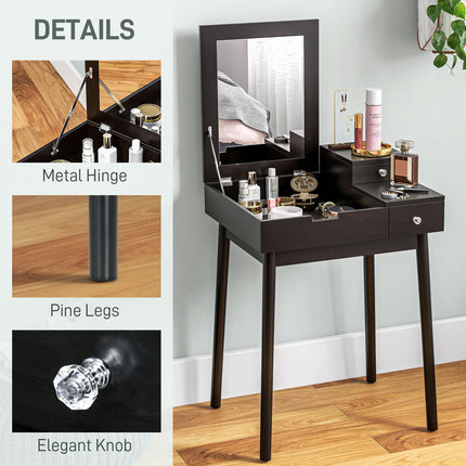 Dressing Table with Flip-up Mirror, Makeup Desk with 2 Drawers and Pine Wood Legs, Vanity Table Writing Desk for Bedroom Living Room, Black