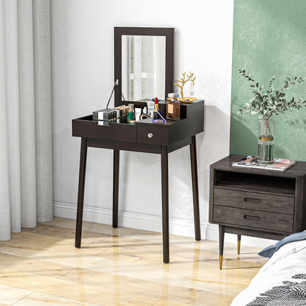 Dressing Table with Flip-up Mirror, Makeup Desk with 2 Drawers and Pine Wood Legs, Vanity Table Writing Desk for Bedroom Living Room, Black