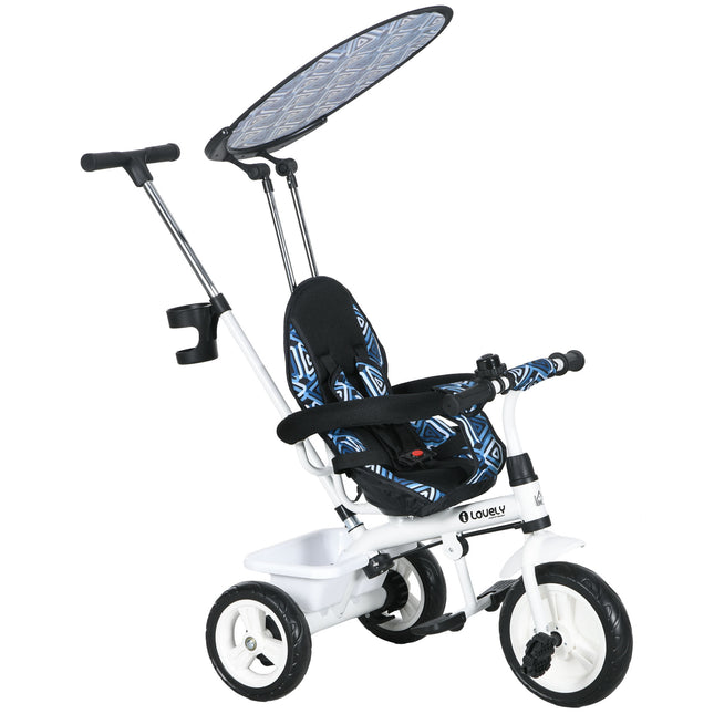 6 in 1 Kids Tricycle with 5-Point Harness and Removable Canopy - Blue