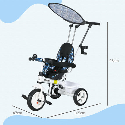 6 in 1 Kids Tricycle with 5-Point Harness and Removable Canopy - Blue