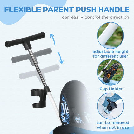 6 in 1 Kids Tricycle with 5-Point Harness and Removable Canopy - Blue