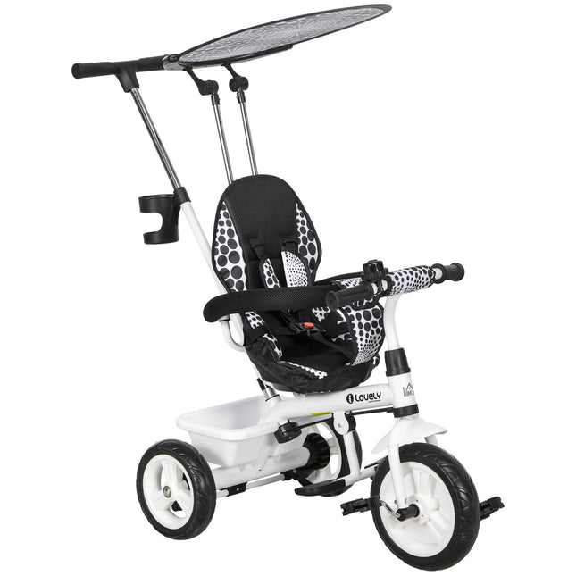 6 in 1 Kids Tricycle with 5-Point Harness & Removable Canopy - White