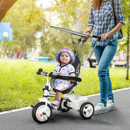 6 in 1 Kids Tricycle with 5-Point Harness & Removable Canopy - White
