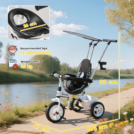 6 in 1 Kids Tricycle with 5-Point Harness & Removable Canopy - White
