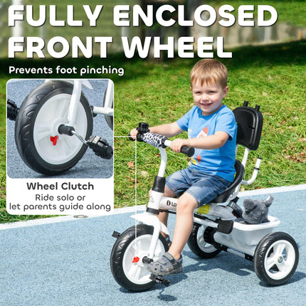 6 in 1 Kids Tricycle with 5-Point Harness & Removable Canopy - White