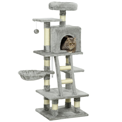132cm Multi-Tier Cat Tree with Scratching Post, House & Hammock - Grey