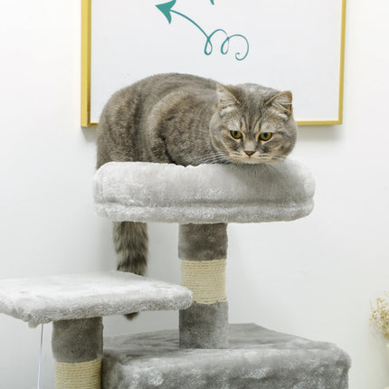 132cm Multi-Tier Cat Tree with Scratching Post, House & Hammock - Grey