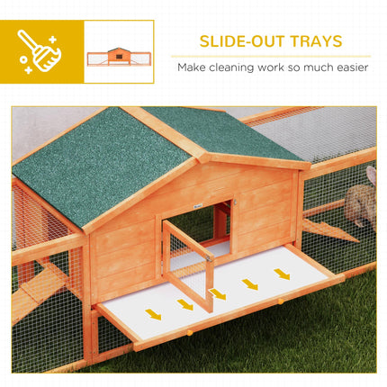 Wooden Rabbit Hutch with Run, Tray, Ramps & Asphalt Roof 309x70x87cm - Orange