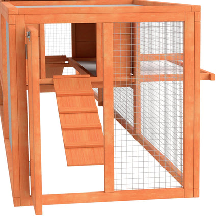 Wooden Rabbit Hutch with Run, Tray, Ramps & Asphalt Roof 309x70x87cm - Orange