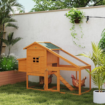 Wooden Chicken Coop with Run, Nesting Box, Slide-out Tray, Ramp & Perches 179x67x115cm - Orange