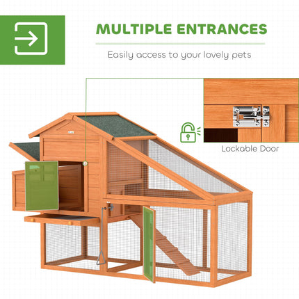 Wooden Chicken Coop with Run, Nesting Box, Slide-out Tray, Ramp & Perches 179x67x115cm - Orange
