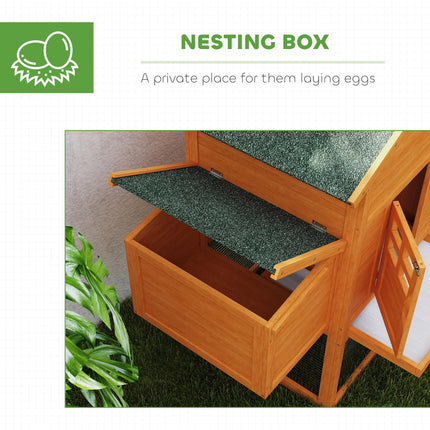 Wooden Chicken Coop with Run, Nesting Box, Slide-out Tray, Ramp & Perches 179x67x115cm - Orange