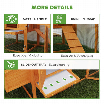 Wooden Chicken Coop with Run, Nesting Box, Slide-out Tray, Ramp & Perches 179x67x115cm - Orange