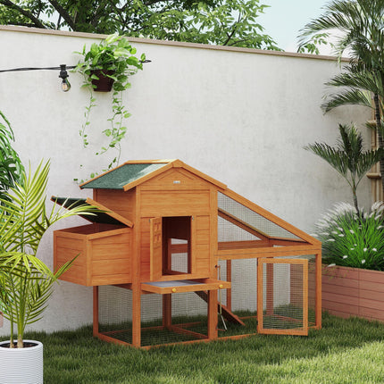 Wooden Chicken Coop with Run, Nesting Box, Slide-out Tray, Ramp & Perches 179x67x115cm - Orange