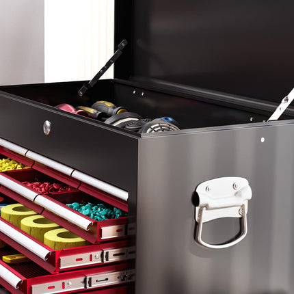 14 Drawer Two-Part Rolling Tool Storage Chest with Lockable Drawers - Red