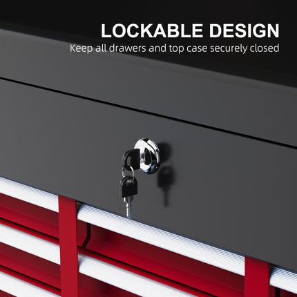 Six Drawer Steel Tool Storage Chest with Lock and Keys - Red