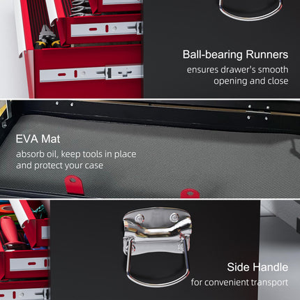Six Drawer Steel Tool Storage Chest with Lock and Keys - Red