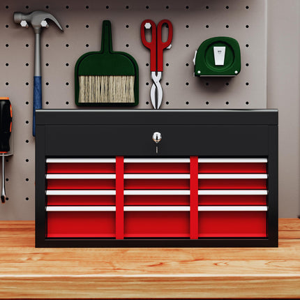 Six Drawer Steel Tool Storage Chest with Lock and Keys - Red
