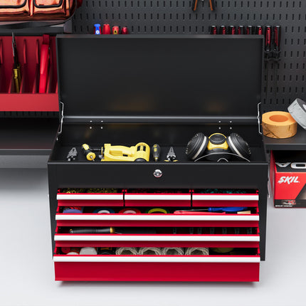 Six Drawer Steel Tool Storage Chest with Lock and Keys - Red