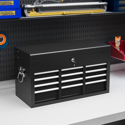 Steel Six Drawer Lockable Tool Storage Chest with Keys - Black