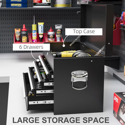 Steel Six Drawer Lockable Tool Storage Chest with Keys - Black