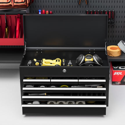 Steel Six Drawer Lockable Tool Storage Chest with Keys - Black