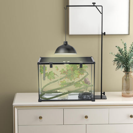 Adjustable 86-129cm Reptile Lamp Stand Holder with Hook and Base - Black
