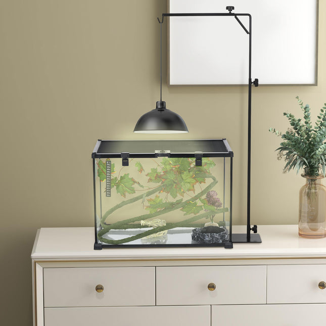 Adjustable 86-129cm Reptile Lamp Stand Holder with Hook and Base - Black