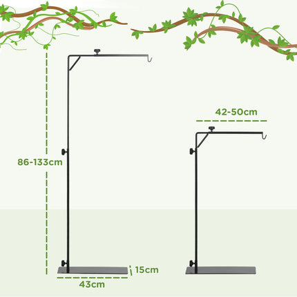 Adjustable 86-129cm Reptile Lamp Stand Holder with Hook and Base - Black