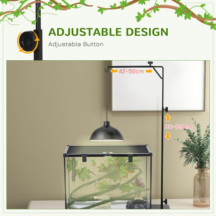 Adjustable 86-129cm Reptile Lamp Stand Holder with Hook and Base - Black