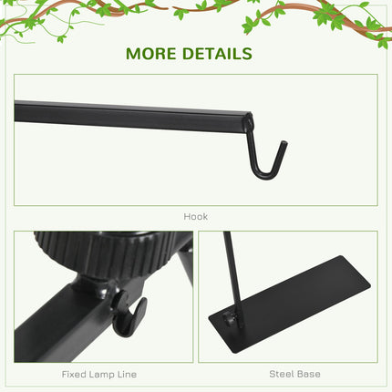 Adjustable 86-129cm Reptile Lamp Stand Holder with Hook and Base - Black