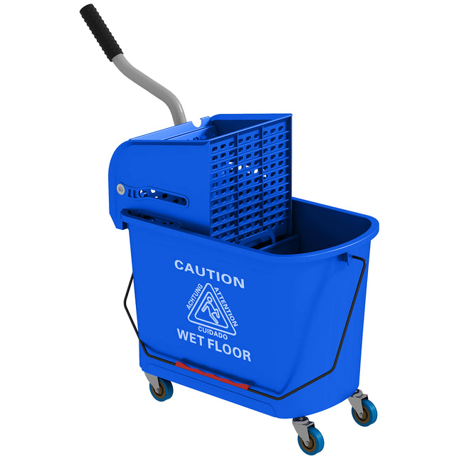 20L Mop Bucket with Wringer and Water Separation Panel on Wheels - Blue
