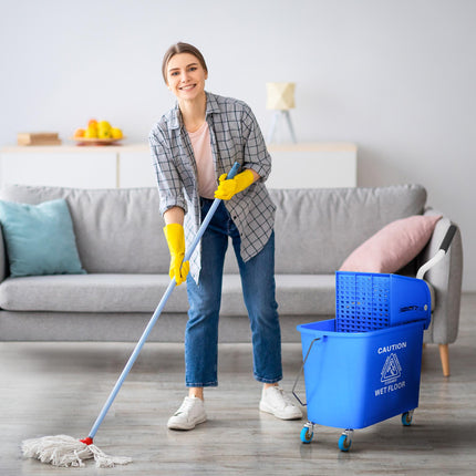 20L Mop Bucket with Wringer and Water Separation Panel on Wheels - Blue