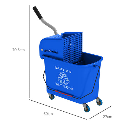 20L Mop Bucket with Wringer and Water Separation Panel on Wheels - Blue