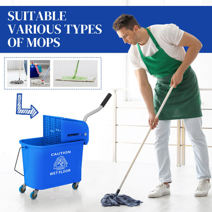 20L Mop Bucket with Wringer and Water Separation Panel on Wheels - Blue