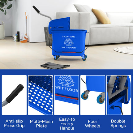 20L Mop Bucket with Wringer and Water Separation Panel on Wheels - Blue