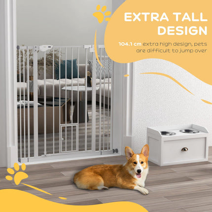 Extra Tall Indoor Pet Safety Gate with Cat Flap, Auto Close, Adjustable 74-101cm Wide - White