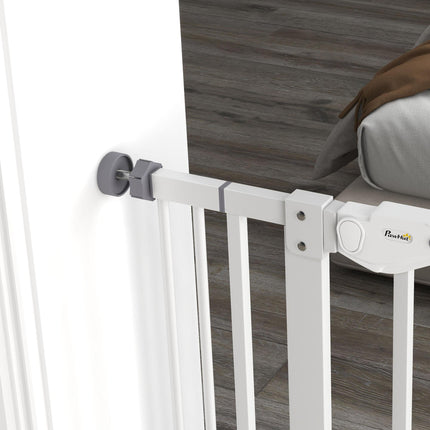 Extra Tall Indoor Pet Safety Gate with Cat Flap, Auto Close, Adjustable 74-101cm Wide - White