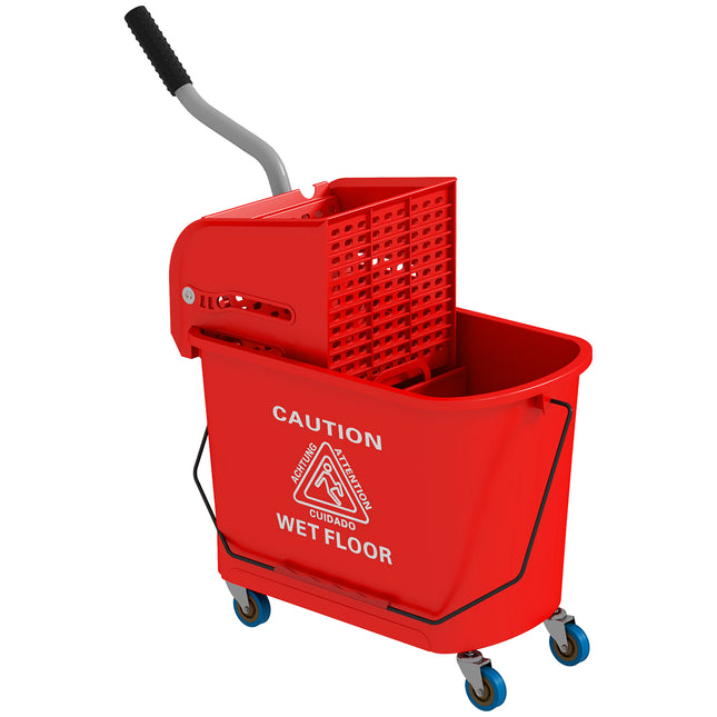 20L Mop Bucket with Water Separation Panel and Wheels - Red