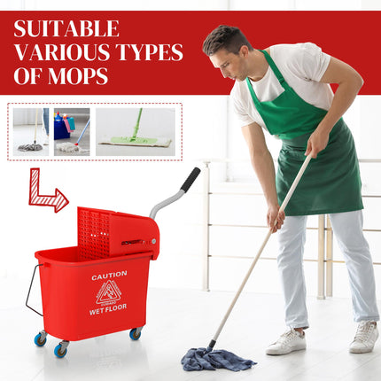 20L Mop Bucket with Water Separation Panel and Wheels - Red