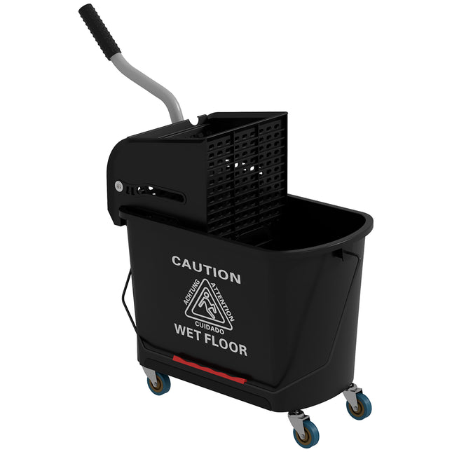 20L Mop Bucket with Wringer and Water Separation Panel on Wheels - Black