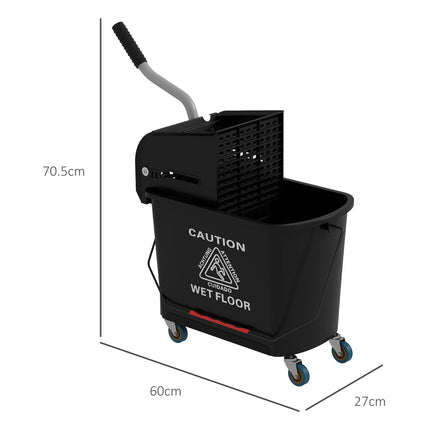 20L Mop Bucket with Wringer and Water Separation Panel on Wheels - Black