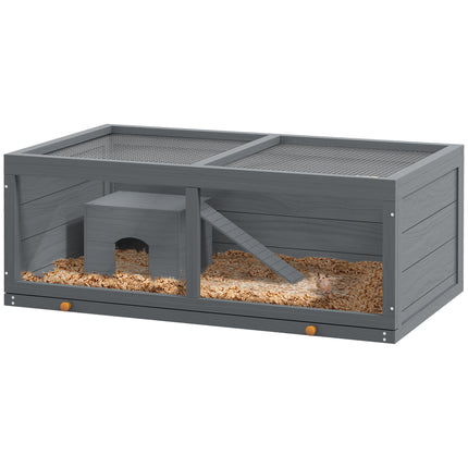 Wooden Hamster Cage with Sliding Tray, Openable Top, Hut for Syrian Hamster, Gre