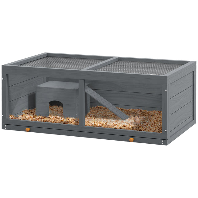 Wooden Hamster Cage with Sliding Tray, Openable Top, Hut for Syrian Hamster, Gre